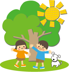 太陽と木と子供